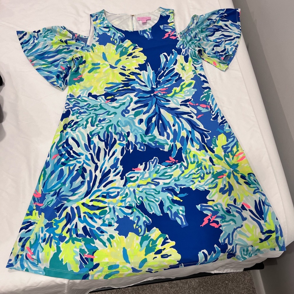 Lilly Pulitzer SAMPLE Cold Shoulder Dress Brilliant Blue Wade and Sea Size Small